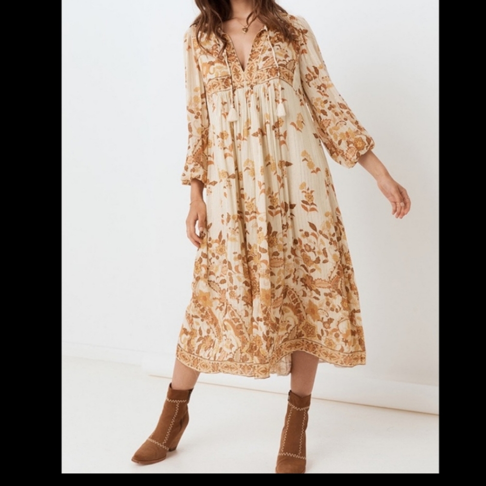 Spell and Gypsy Collective Hendrix Boho Gown Midi Dress XS Gold